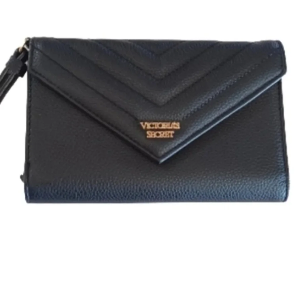 Victoria's Secret faux leather black wallet wristlet clutch mini purse bag
